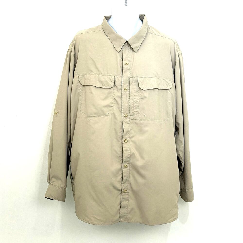 Gravel Gear Men's Long Sleeve Fishing Shirt 2XL Khaki Vented Button Up